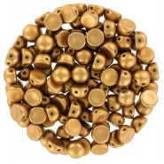 Czech 2-hole Cabochon beads 6mm Alabaster Metallic Brass